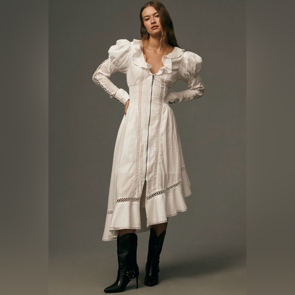 Anthropologie Dresses & Skirts - Anthropologie Pilcro Long-Sleeve Asymmetrical Ruffled V-Neck Midi Dress Medium